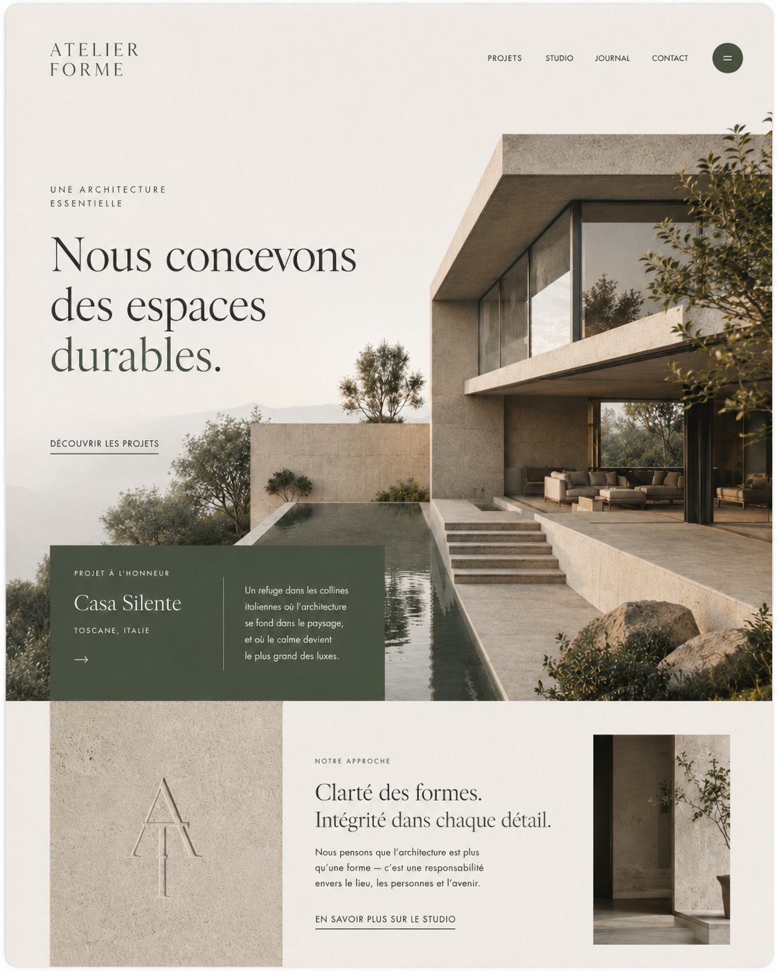 Atelier Forme — exemple de structure et UX par Hooked Studio